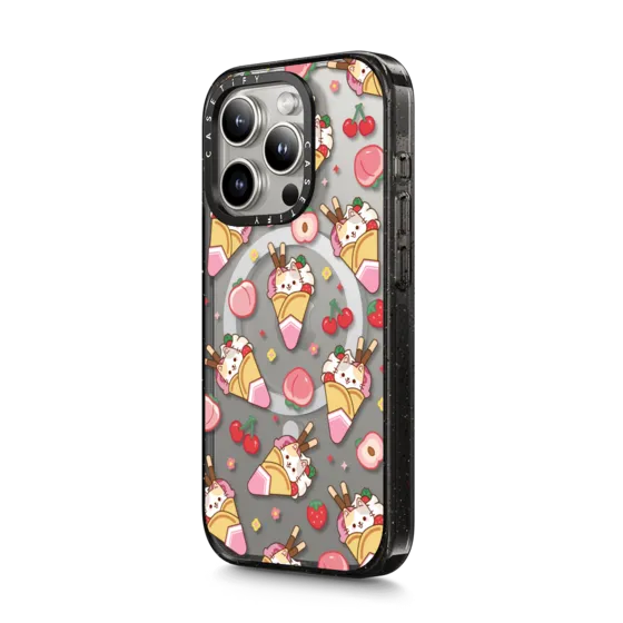 Cute Calico Cat with Strawberry Ice Cream & Peach Cherry - Cartoon Kitten Kawaii Animal with Chocolate Stick & Sweet Fruit & Food with Magsafe