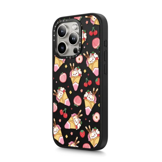 Cute Calico Cat with Strawberry Ice Cream & Peach Cherry - Cartoon Kitten Kawaii Animal with Chocolate Stick & Sweet Fruit & Food with Magsafe