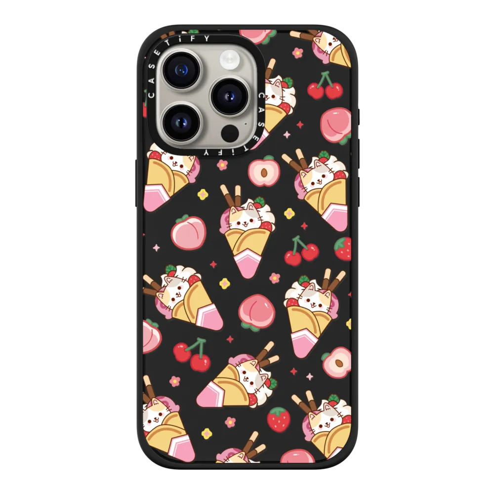 Cute Calico Cat with Strawberry Ice Cream & Peach Cherry - Cartoon Kitten Kawaii Animal with Chocolate Stick & Sweet Fruit & Food with Magsafe