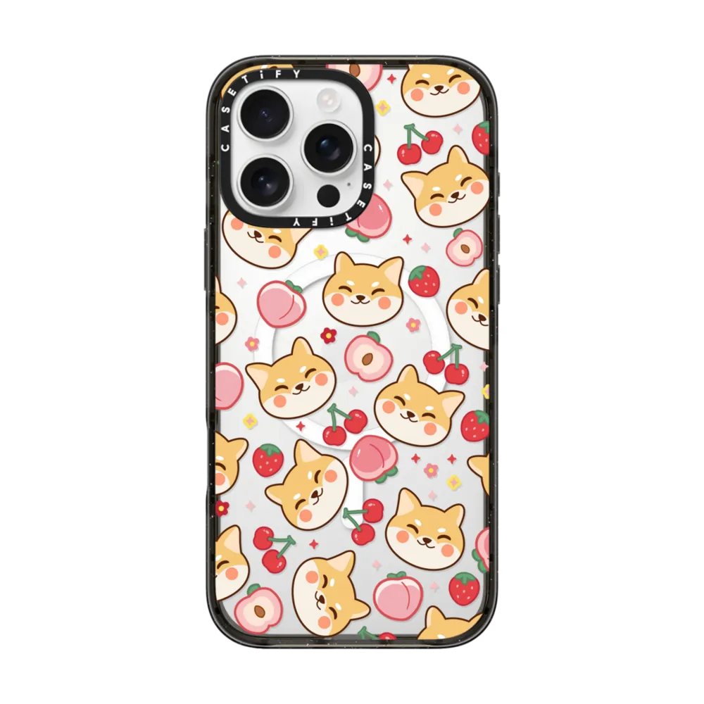 Cute Shiba Inu with Peach Cherry Strawberry - Kawaii Dog Anime Puppy with Cartoon Fruit with MagSafe