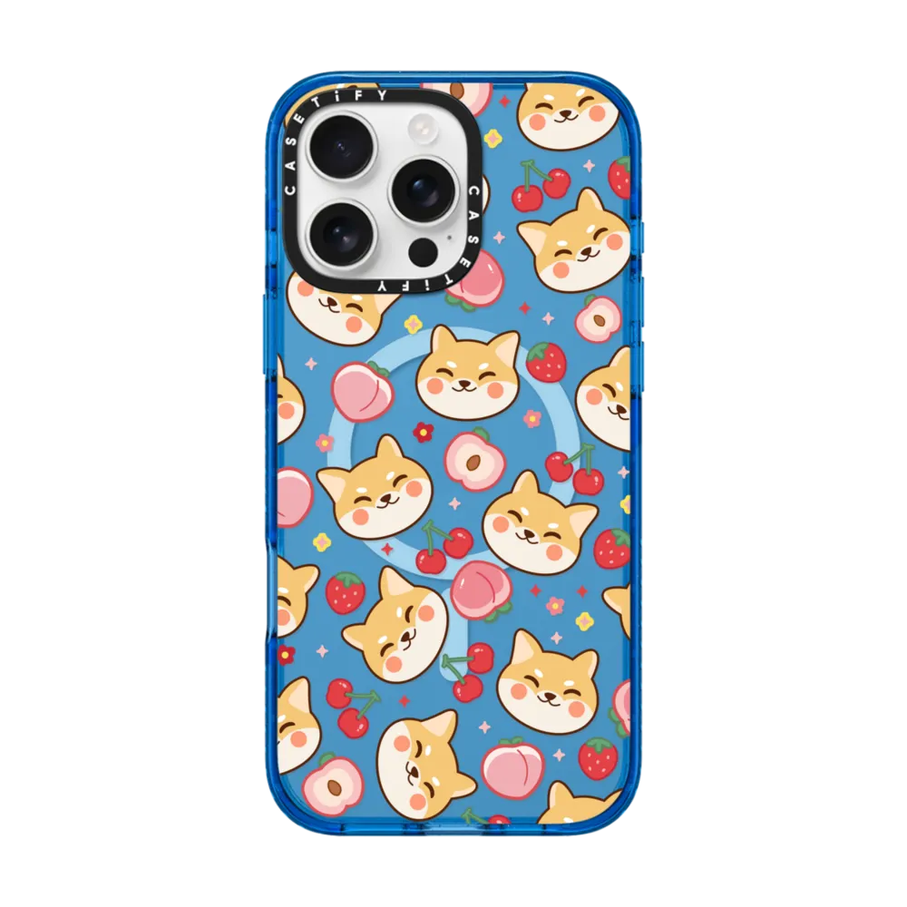 Cute Shiba Inu with Peach Cherry Strawberry - Kawaii Dog Anime Puppy with Cartoon Fruit with MagSafe