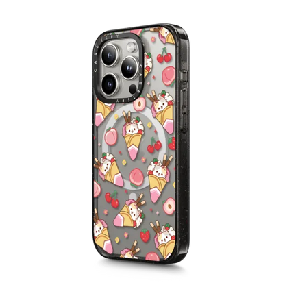 Cute Calico Cat with Strawberry Ice Cream & Peach Cherry - Cartoon Kitten Kawaii Animal with Chocolate Stick & Sweet Fruit & Food with Magsafe