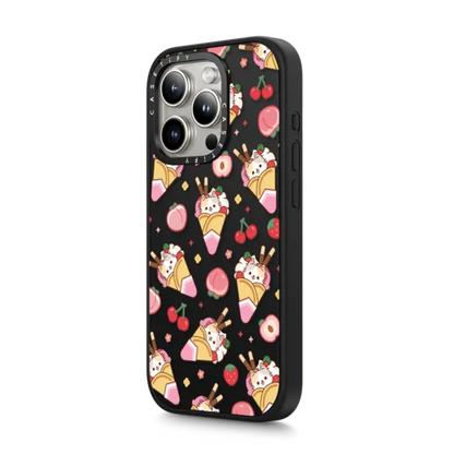 Cute Calico Cat with Strawberry Ice Cream & Peach Cherry - Cartoon Kitten Kawaii Animal with Chocolate Stick & Sweet Fruit & Food with Magsafe