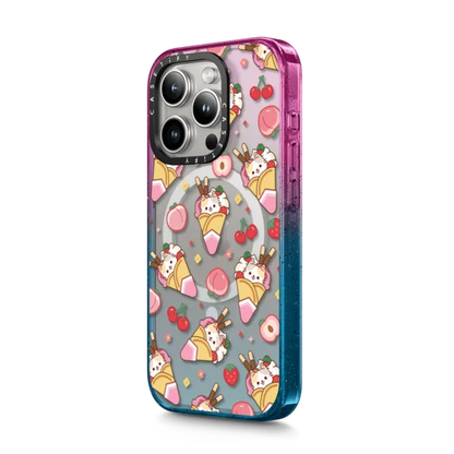 Cute Calico Cat with Strawberry Ice Cream & Peach Cherry - Cartoon Kitten Kawaii Animal with Chocolate Stick & Sweet Fruit & Food with Magsafe