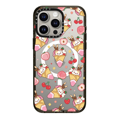 Cute Calico Cat with Strawberry Ice Cream & Peach Cherry - Cartoon Kitten Kawaii Animal with Chocolate Stick & Sweet Fruit & Food with Magsafe