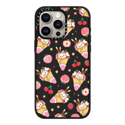 Cute Calico Cat with Strawberry Ice Cream & Peach Cherry - Cartoon Kitten Kawaii Animal with Chocolate Stick & Sweet Fruit & Food with Magsafe